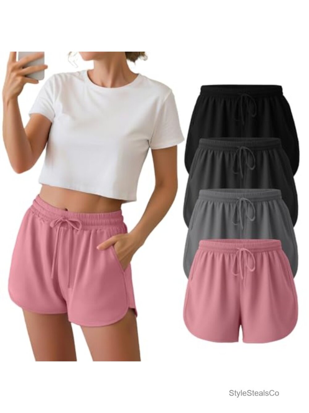 4 Pack Women's Athletic Sweat Shorts Workout Drawstring Pockets